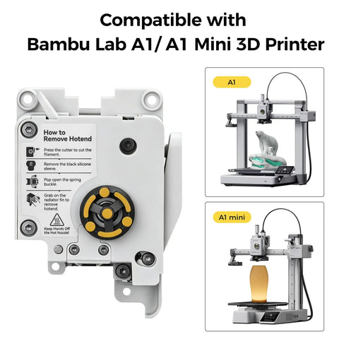 Heavy Duty Bambu Lab A1 And A1 Mini Extruder Unit Replacement featuring gears and cutter, compatible with 3D printers.