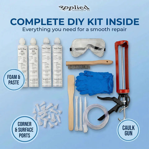 10 Ft Fast Set Concrete Crack Repair Kit With Polyurethane Injection System For Foundation And Basement Walls contents displayed