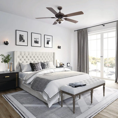 52 Inch Indoor Ceiling Fan With Light And Remote Control In Oil Rubbed Bronze With Clear Glass Farmhouse Style Reversible Blades And Motor 110V