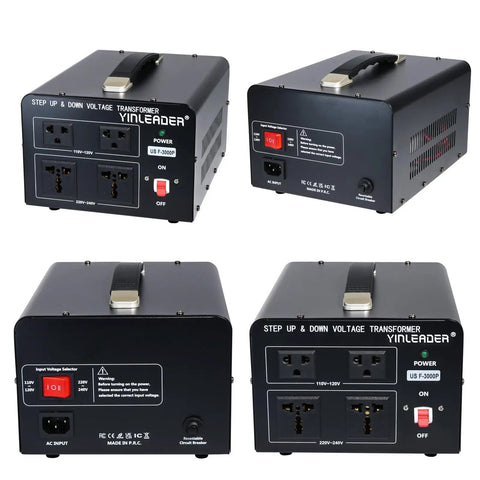 Beefy 3000 Watt Voltage Converter Transformer 110V To 220V or 220V To 110V multi-angle views, with US plug