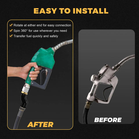 Dual Rotary 1 Inch NPT Fuel Hose Swivel for Quick Fuel Transfers 360 Degree Rotation at Both Ends Fits Pumps and Nozzles 2 Pack with Easy Angle Adjustment for Faster Mess Free Fueling, after and before use