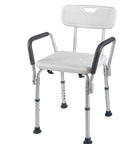Portable Shower Lift Chair For Seniors And Disabled, Tool Free Assembly Bath Seat With Arms, Adjustable White Shower Bench, Non Slip Design