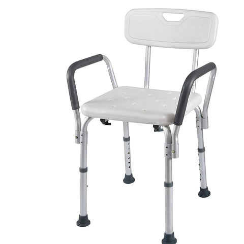 Portable Shower Lift Chair For Seniors And Disabled, Tool Free Assembly Bath Seat With Arms, Adjustable White Shower Bench, Non Slip Design