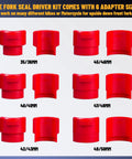 14 Piece Universal Motorcycle Fork Seal Driver Kit With 35mm To 50mm Adapters showing six red adapter sizes