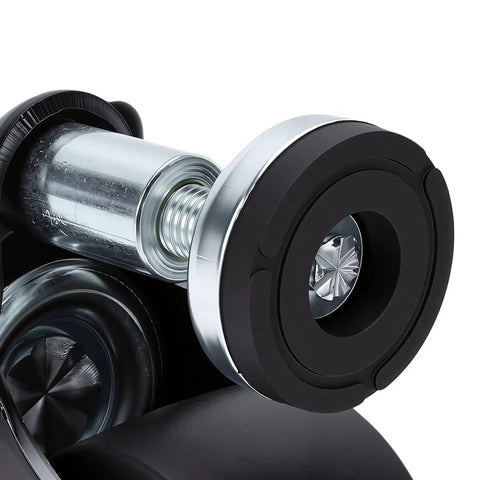 Close-up of Three Inch Heavy Duty Leveling Caster featuring adjustable steel plate feet and sturdy nylon wheel.