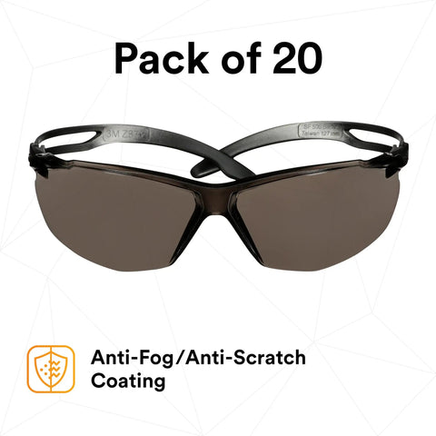 SecureFit 500 Series Safety Glasses 20 Pack, ANSI Z87, Anti-Fog, Anti-Scratch Gray Lenses, Black Frame, Front View