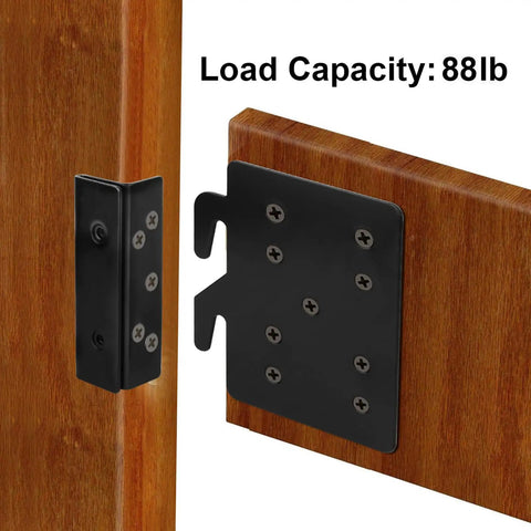 Solid As A Rock 4 Pack Bed Frame Hardware Featuring Double Hook Slot Brackets And Reinforced Steel Plates To Fix Creaky Foundations No Sweat Install Replaces Old Connector Clips Fast, close-up of steel bracket with load capacity 88lb.