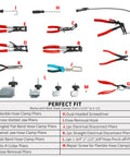 All In One Hose Clamp Pliers Set for Auto Maintenance with 15 pieces, including various pliers and electrical disconnect tools.