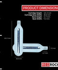 Beefy 38 Gram CO2 Cartridge With 3/8-24 Threaded Neck 50cc Gas Cylinder shown with dimensions
