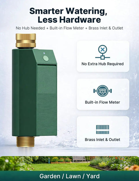 WiFi Water Timer For Garden Hose With Built In Flow Meter No Hub Needed Brass Inlet And Outlet Smart Sprinkler Controller