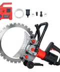 Badass Build 9000W Brushless Motor Electric Wall Saw showing blade, water pump accessories, and cutting components.