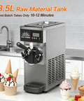 Heavy Lifter Commercial Ice Cream Maker With 450W Compressor And No Sweat Self Cleaning Air Cooled Setup Hustle Ready Frozen Dessert Machine For Busy Cafes on a kitchen counter with ice cream cones.
