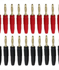 Heavy Duty Brass Banana Plug Connectors For Audio Speaker Wire Rock Solid And Plug And Play Setup with red and black plugs
