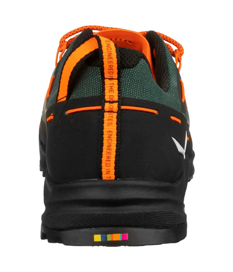 Rear view of Mens Leather Hiking Shoes With Cushioned Comfort For Everyday Wear And Speed Hiking in Black Bungee Cord color.