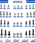 Kick Ass 3670 Pieces Metric Bolt Assortment Kit Featuring Tough As Nails Grade 12.9 Steel Socket Head Screws and Button Head Screws.