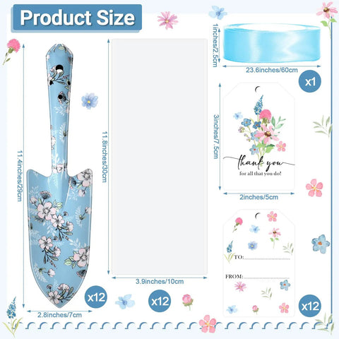 12 Pack Floral Garden Shovel Set For Women Bulk Garden Tools Gift Bundle with Heavy Duty Trowels Thank You Cards and Bags