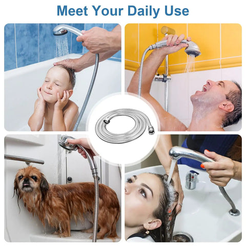 Extra Long 79 Inch Stainless Steel Shower Hose For Handheld Shower Heads, Flexible Durable Replacement Extension with adults, kids, and dog