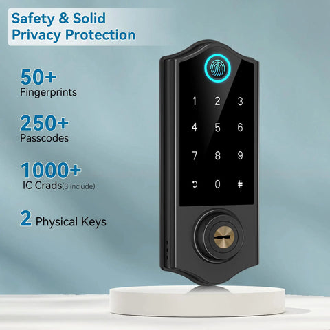 No Sweat Smart Fingerprint Door Lock With Handle Set App Control Keyless Entry Deadbolt For Front Door Mobile Access Touchless Auto Lock Rock Solid Protective Shield