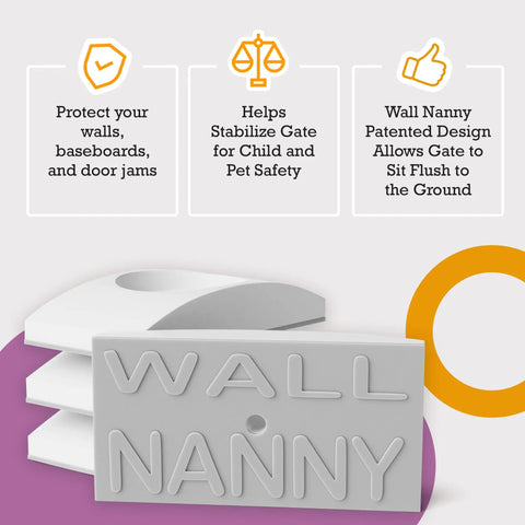 Wall Guard For Baby Gates And Pet Gates Made In USA Indoor Kid Safe Wall Protector For Pressure Mounted Gates Keeps Walls From Scratches And Dings White Finish displayed with features listed above