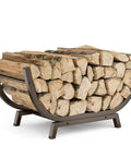 Heavy Duty Firewood Rack 25 Inch For Indoor And Outdoor Use Metal Firewood Holder With Thickened Trapezoid Base Bronze Stand