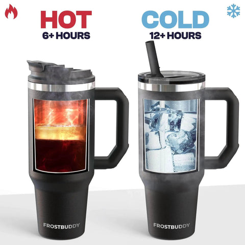 Heavy Duty 50oz Tumbler With Double Wall Insulation Keeps Drinks Ice Cold Or Piping Hot All Day Long Cinnamon Stainless Steel Build Spill Proof Lid Makes Every Sip Hit Different with hot and cold effects.