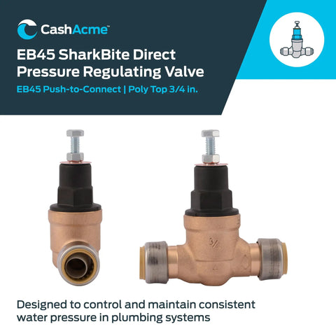 SharkBite Three Quarter Inch Push To Connect Pressure Regulating Valve Direct Mount 45 PSI Poly Top For Home Plumbing