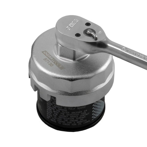Toyota And Lexus 64mm Oil Filter Wrench With 14 Flutes And Three Eighths Drive Cap Wrench For Oil Change Tool in use