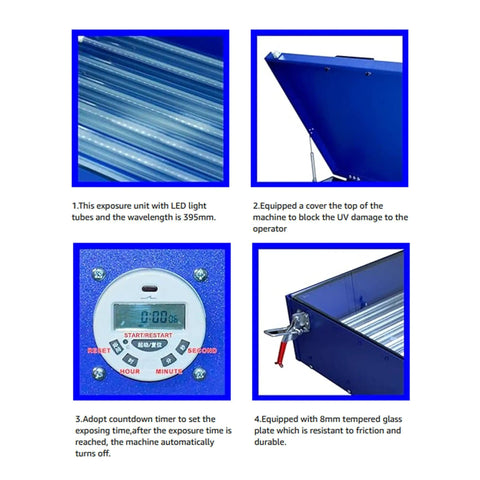 Dope UV Exposure Box For Silk Screen Printing With 12 LED Tubes, 24 By 28 Inch Screen Size showing LED detail and cover