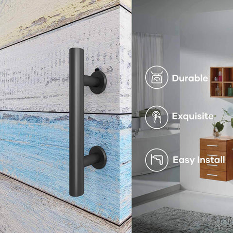 10 Inch Sliding Barn Door Handles And Pulls Set Rustic Double Sided Hardware Heavy Duty Matte Black Powder Coat Finish, side view