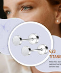 Premium Top Shelf 4Mm Titanium Stud Earrings For Sensitive Ears Hypoallergenic Flatback Dot Screw Ons Non Nickel Lead Free shown on ear.