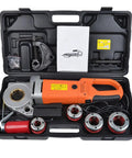 Qiokoith 2300W Electric Pipe Threader With Six Dies 1 2 To 2 Inch handheld tapper in portable case with accessories.