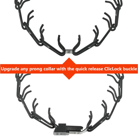 Black Stainless Steel ClicLock Buckle Quick Release Fastener For Dog Training Prong Collar Fits 3.0/3.2mm Wire in open position