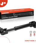 A-Premium steering column shaft with U-joint coupler, black steel, side view with two mounting bolts