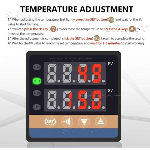 Edge Banding Pro Tool With Auto Cutting And Smart Temperature Control display for precise setup and adjustment instructions