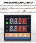Digital display showing temperature adjustment for Edge Banding Machine 3 In 1 Pro Grade Edge Bander With Automatic Tape Breaking And Digital Display High Speed Two To Six Meters Per Minute For Wood PVC And ABS Panels Ideal For Large Panels And Furniture.