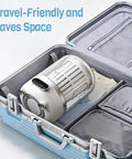 Ultra Compact Cordless Washing Machine, Portable Mini Laundry Spinner For Underwear And Socks packed in a suitcase for travel.