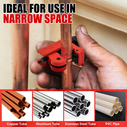 Shall 4-Piece Tubing Cutter Set in red installed on copper pipe