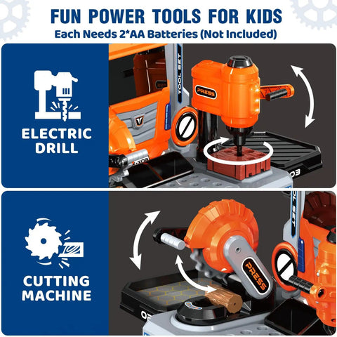 Ultimate Kids Tool Bench Set With Realistic Drill And Power Saw For Tiny Builders Aged 3 To 8, electric drill and cutting machine