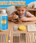 Air Dry Clay Glaze And 25 Piece Tool Kit With Gloss Varnish Protectant To Prevent Cracking Scratching And Wear, child sculpting clay.