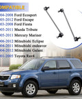 Zinc Nickel Alloy Stabilizer Sway Bar Links Fit 2001-2012 Toyota Rav4 And 2005-2012 Ford Escape SUVs pictured with compatibility list.