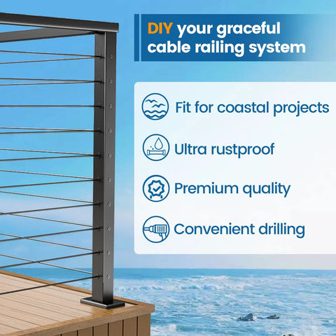 Awesome Level Drilled Aluminum Cable Railing Post That Is Perfect For Your 36 Inch Residential Deck Projects Comes Pre Drilled