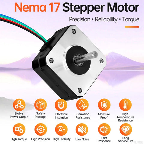 NEMA 17 stepper motor, 3-pack, metal square faceplate, exposed shaft, multi-colored wires