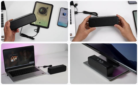 USB Computer Speakers For Desktop And Laptop, Wired Plug In Sound Bar With Beefy Bass, Touch Control, External USB C Adapter