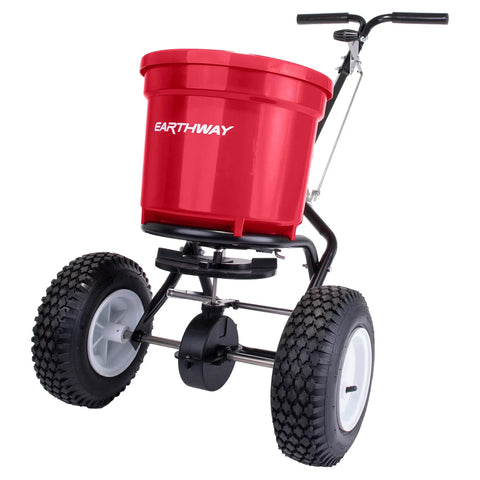 Heavy Duty 50 Lb Broadcast Fertilizer Spreader For Lawns, Walk Behind Push Seeder With Adjustable Drop Rate and Rugged Drive Handle