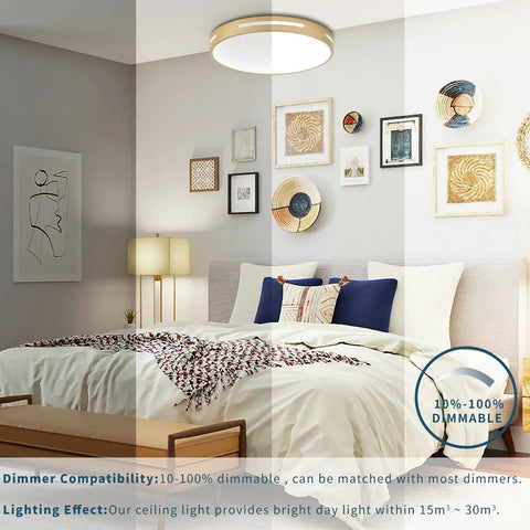12 Inch LED Flush Mount Ceiling Light Two Pack Dimmable 24W 2400 Lumens in a modern bedroom setting