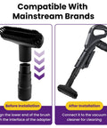 4 Piece Vacuum Attachment Set With Round And Square Brushes, 2 In 1 Suction Brush, 1.25 Inch Universal Adapter installation