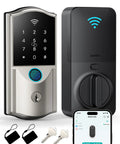 Slick Wifi Smart Lock For Front Door Keyless Entry Electronic Deadbolt with keypad and fingerprint scanner, smartphone app control.