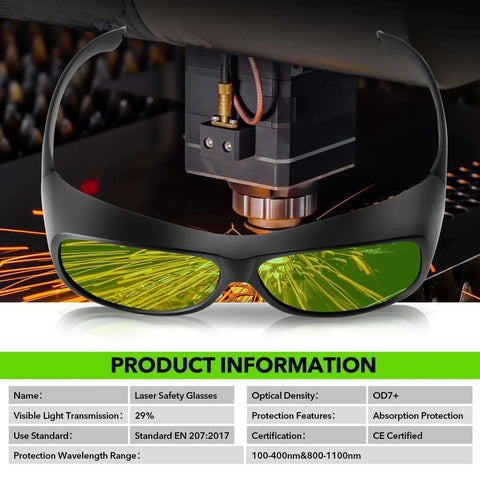 Laser safety glasses TRQWH, black frame with green lenses, OD7+, 800-1100 nm
