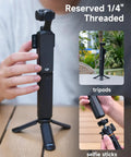 Pocket 3 Battery Handle For DJI Osmo Pocket 3 with 1/4 inch thread shown with tripod and selfie stick connections