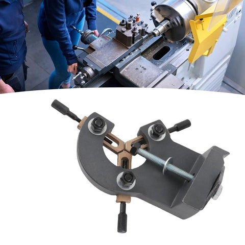 Rock Solid Metal Steady Rest For Mini Lathes With Three Point Grip And Zero Wiggle Room Providing Killer Support For Wood Or Steel Turning On 0618 CJ18 7x12 And 7x14 Models, showing a steady rest for lathe use.